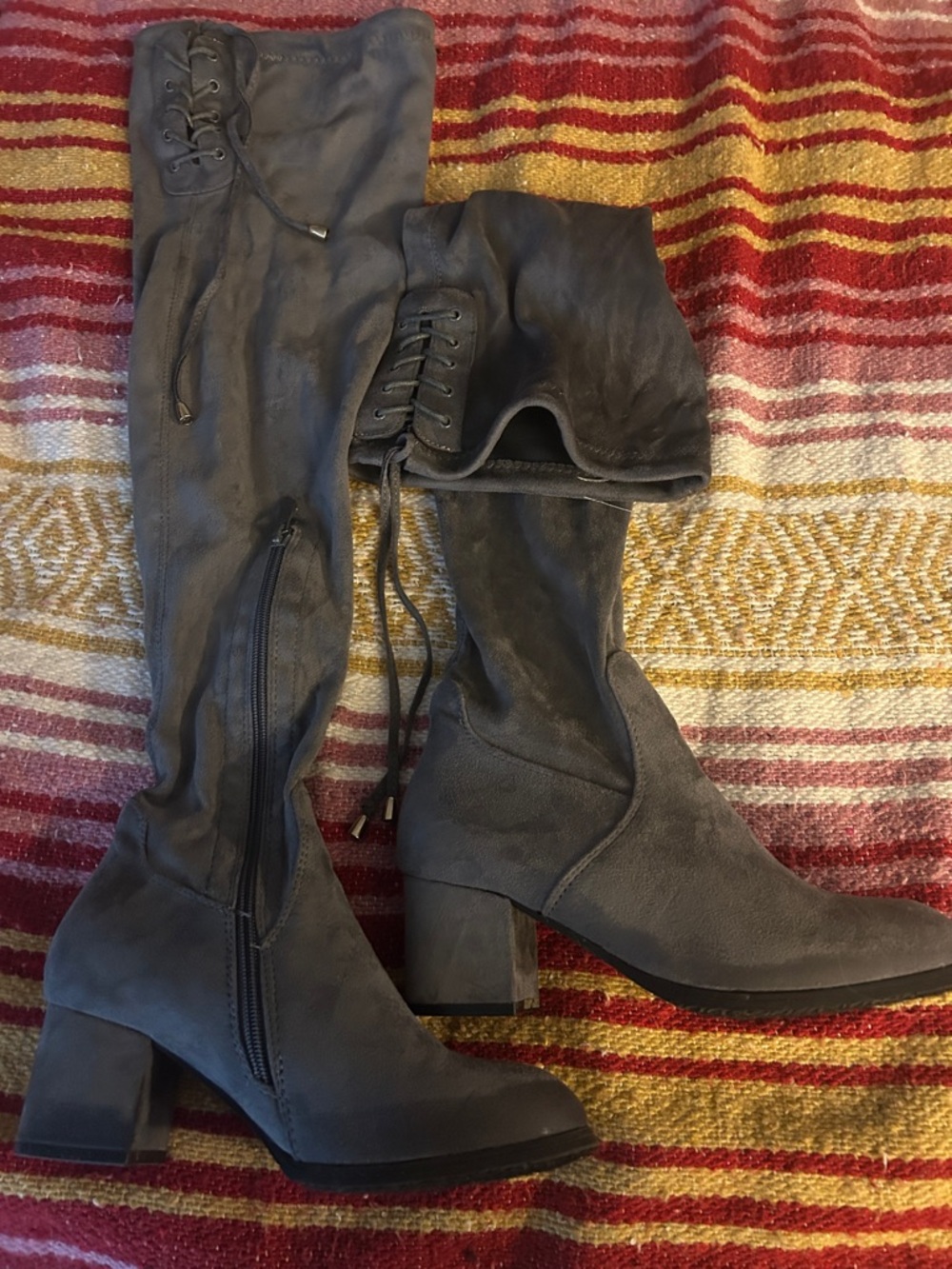 Amazon Women's Gray Over-the-Knee Lace-Up Block Heel Boots